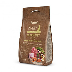 FITMIN grynumo šuo Ryžiai semimoistinis triušis ir ėriena 4 kg Suaugęs ėriena, triušis, ryžiai