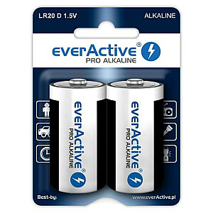 Щелочные батарейки everActive Pro Alkaline LR20 D - блистерная карта - 2 шт.