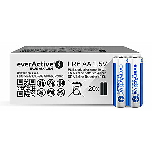 everActive Blue Alkaline LR5 AA šarminės baterijos – kartoninė dėžutė – 40 vnt., ribotas leidimas