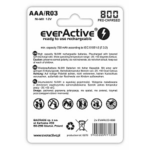 everActive Ni-MH R03 AAA 800 mAh Silver Line baterijos - 2 vnt.