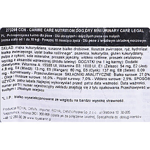 Royal Canin Mini Urinary Care - šunų maistas, kukurūzai, paukštiena - kukurūzai, paukštiena, sausas maistas suaugusiems šunims - 3 kg