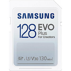Samsung EVO PLUS SDXC 128GB UHS-I U3 [Rašymas 100 MB / s, skaitymas 130 MB / s]