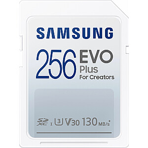 Samsung EVO PLUS SDXC 256GB UHS-I U3 [Rašymas 100 MB / s, skaitymas 130 MB / s]
