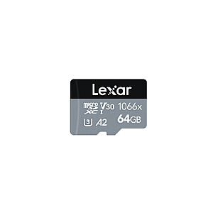 Didelio našumo „Lexar“ 64 GB „microSDXC“ 1066x UHS-I C10 A2 V30 U3