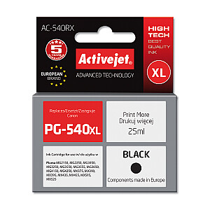 Activejet AC-540RX rašalas, skirtas Canon spausdintuvui; Canon PG-540 XL pakeitimas; Premija; 15 ml; juodas