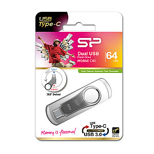 USB adapteris Silicon Power Mobile C80 64 ГБ USB Type-A / USB Type-C 3.0 (3.1 Gen 1) Titanium