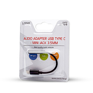 SAVIO USB Type 3.1 C (M) – lizdas 3,5 mm (F) garso adapteris juodas AK-35/B