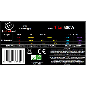 Rebeltec TITAN 500 ATX maitinimo šaltinis ver. 2.31