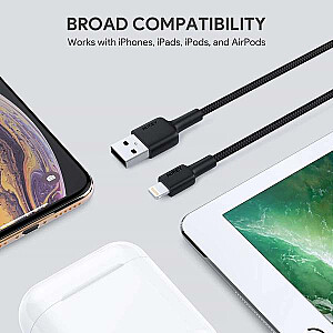 AUKEY CB-AL05 Black Lightning ir USB greito įkrovimo kabelis | 2m | PFI Apple