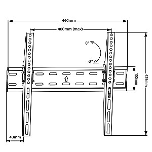 MACLEAN BRACKETS MC-862 Originalus didelio apkrovimo reguliuojamas paprastas televizoriaus laikiklis 26-55" 40kg Universal Black max Vesa 400x400