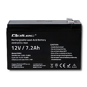 QOLTEC 53062 AGM аккумулятор 12В 7,2 Ач