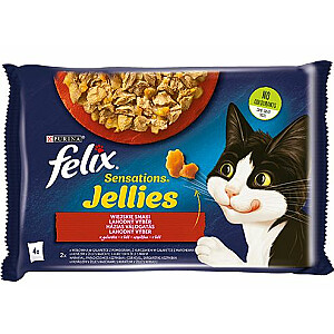 Felix Sensations - jautiena su pomidorais ir vištiena su morkomis želė - Šlapias maistas katėms - 4 x 85g