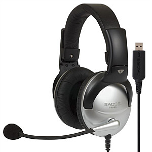 Ausinės „Koss Gaming SB45“ galvos juosta USB / ant ausies, USB, mikrofonas, sidabrinė / juoda, triukšmo slopinimas,