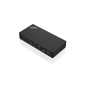 „ThinkPad“ universalus USB USB-C dokas (maks. ekranai: 3, maksimali skiriamoji geba: 4K/60Hz, Palaikoma: 2x4K/60Hz, 1xEthernet LAN (RJ-45), 2xDP 1.4, 1xHDMI 2.0, 3xUSB 3.1 (1 visada įjungtas) 220x. , 1xUSB-C, 1x3,5 mm kombinuotas lizdas, įvesties galia: 135W/90W, išėjimo galia: 100W