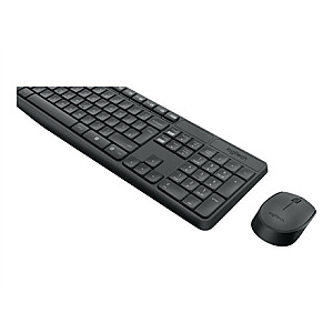 „Logitech MK235“ belaidė klaviatūra ir pelės paketas, belaidis ryšys, pelė pridedama, baterijos, juoda, anglų, rusų, 475 g