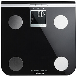 Tristar skalė Maksimalus svoris (talpa) 150 kg, tikslumas 100 g, atminties funkcija, 10 vartotojų, juoda