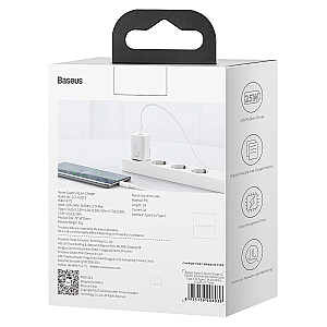„Baseus Super Si“ greitas įkroviklis 1C 25 W su USB-C laidu, skirtas USB-C 1 m (baltas)