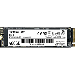 „Dysk Patriot P310“ 480 GB M.2 2280 PCI-E x4 Gen3 NVMe SSD (P310P480GM28)