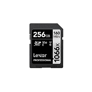 Lexar Professional 1066x SDXC UHS-I SDXC, 256 GB, sidabras, 10 klasė, U3, V30, 120 MB/s, 160 MB/s