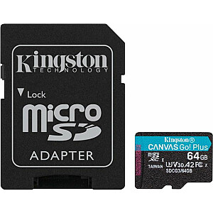 Карта Kingston Canvas Go! Плюс MicroSDXC 64 ГБ класса 10 UHS-I/U3 A2 V30 (SDCG3/64 ГБ)