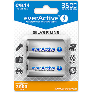 everActive R14/C Ni-MH 3500 mAh baterijos, paruoštos naudoti