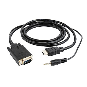 Vaizdo kabelio adapteris Gembird A-HDMI-VGA-03-10 3 m HDMI + 3,5 mm VGA (D-Sub) Juodas