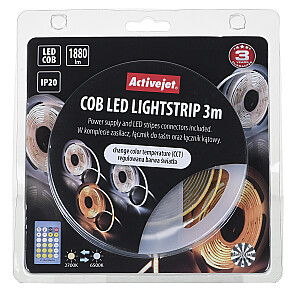 COB CCT LED juostelė 3m su maitinimo bloku + nuotolinio valdymo pulteliu IP20