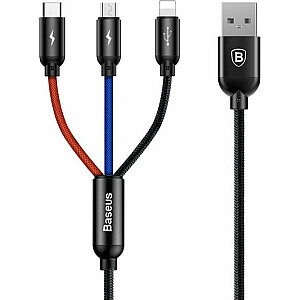 USB kabelis Baseus USB-A - USB-C, microUSB, Lightning, 1,2 m, juodas (31567-uniw)