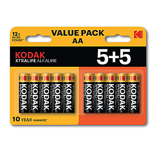 „Kodak XTRALIFE“ šarminė AA baterija 10 (5+5 pakuotės)