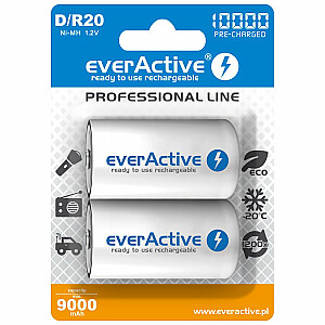 everActive R20/D Ni-MH 10000 mAh baterijos, paruoštos naudoti