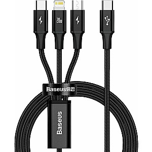 Baseus USB-C USB laidas – USB-C, microUSB, Lightning 1,5 m, juodas (CAMLT-SC01)