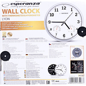 Esperanza EHC016K Sienas pulkstenis ar termometru un gaisa mitruma mērītāju. 25cm