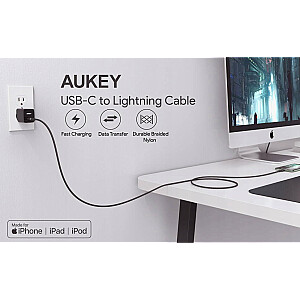 AUKEY CB-CL03 USB laidas Greito įkrovimo USB C-Lightning | 2m | Juoda