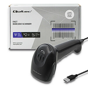 Qoltec 50866 1D lazerinis brūkšninių kodų skaitytuvas | CCD | USB | Juoda