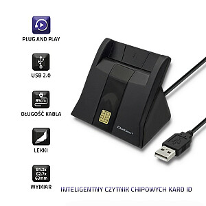 Qoltec 50643 Smart Chip ID kortelių skaitytuvas | USB 2.0 | Plug and Play