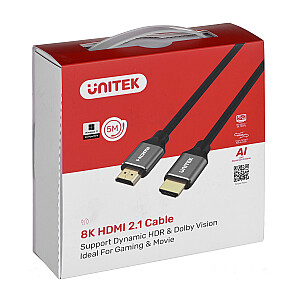 KABELIS UNITEK HDMI 2.1, 8K 60 Hz, 4K 120 Hz, 5 m, C140 W