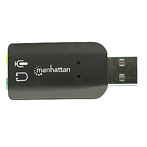 Manhattan USB-A garso adapteris, 3,5 mm USB-A prievadai mikrofonui ir garso išvestis, 480 Mbps (USB 2.0), 3D palaikymas ir 5.1 virtualus erdvinis garsas, didelės spartos USB, juoda, 3 metų garantija, lizdinė plokštelė kortelę