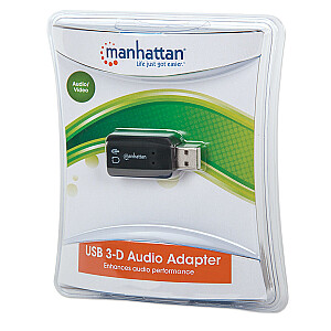 Звуковой адаптер Manhattan USB-A, порты USB-A на 3,5 мм для микрофона и аудиовыхода, 480 Мбит/с (USB 2.0), поддержка 3D и виртуального объемного звука 5.1, Hi-Speed USB, черный, трехлетняя гарантия, блистер