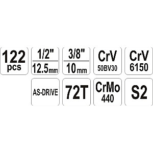 Yato YT-38901 įrankių rinkinys XXL 1/4-1/2" 122 elementai