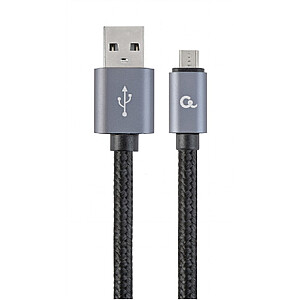 Cablexpert medvilninis pintas mikro-USB laidas su metalinėmis jungtimis, 1,8 m, juodas, lizdinė plokštelė