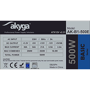 Блок питания Akyga AK-B1-500E 500 Вт 20+4 контакта ATX ATX Серый