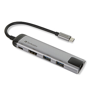 Sąsajos šakotuvas Verbatim 49141 USB 3.2 Gen 1 (3.1 Gen 1) Type-C 1000 Mbps juodas, sidabrinis