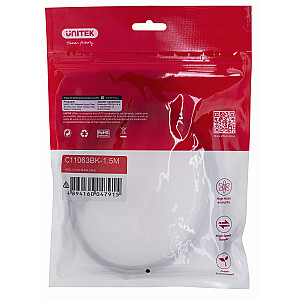КАБЕЛЬ HDMI UNITEK 2.0 4K60HZ, ПЛОСКИЙ, 1,5М