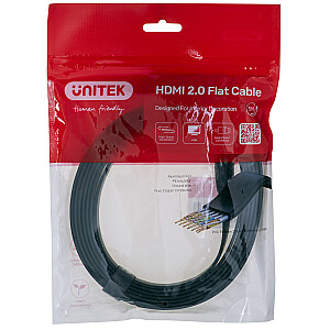 KABELIS UNITEK HDMI 2.0 4K60HZ, FLAT, 3M, C11063BK-3M