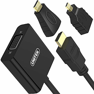 Adapteris AV Unitek HDMI Micro - HDMI HDMI - D-Sub (VGA) + lizdas 3,5 mm HDMI Mini - HDMI juodas (Y-6355)