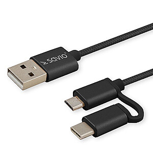 Savio CL-128 USB-кабель 1 м USB 2.0 USB A USB C/Micro-USB A Черный