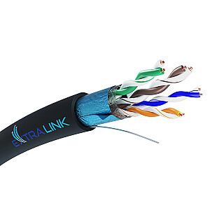 Extralink CAT5E FTP (F/UTP) V2 tinklo kabelis LAUKO VYTA PORA 100 m Juodas F/UTP (FTP)