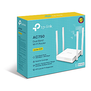 TP-LINK ARCHER C24 greito eterneto belaidis maršruto parinktuvas, dviejų juostų (2,4 GHz / 5 GHz) baltas