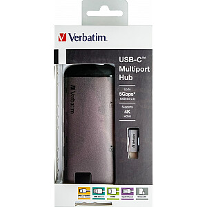 Интерфейсный концентратор Verbatim 49142 USB 3.2 Gen 1 (3.1 Gen 1) Type-C 1000 Мбит/с Черный, Серебристый