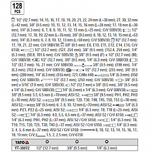 Instrumentu komplekts 1/4'', 1/2'', 3/8'' (128gab.) YT-38872 YATO